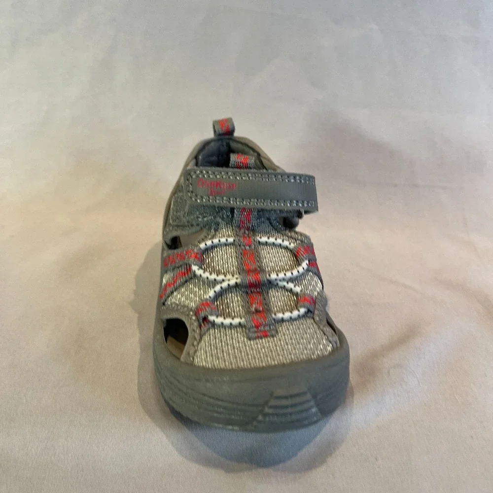 Oshkosh B'Gosh Abe Play Toddler 8 M Strappy Gray Red Textile Closed Toe Sandals